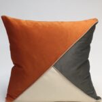 3 piece velvet pillow orange gray and ivory